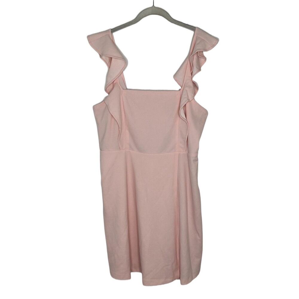 BCBG Paris Short Pink Ruffle Faux Wrap Square Neck Sleeveless Dress Size XL NWT